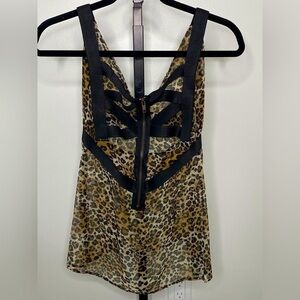 LaRok Women Leopard print with black Strappy Elastic and bronze zipper Cami Top
